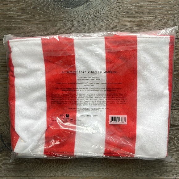 Lancôme Beach Towel Tote Bag Orange And White - 15”x13”x7”- New In Package - Picture 7 of 7